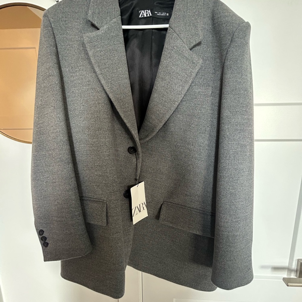 NWT grey Zara wool jacket blazer oversized fit - Picture 2 of 5